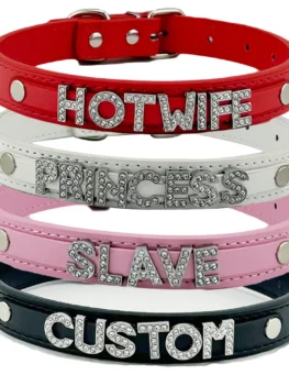 Fashion PU Leather Customized Letters Daddy Slave Collar Sexy Rhinestone Name Chocker Necklace Cosplay Jewelry