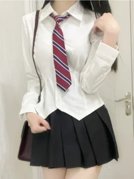 Women's Tight Fit Short Sleeve Shirt JK Uniform Waist-Cinching Design Slimming School Uniform New Style Shirt JK Set
