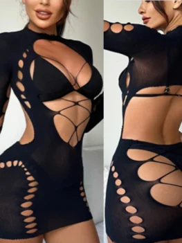 Shengrenmei Babydoll Erotic Lingerie for Women Nighties Fishnet Cover Up Beachwear Summer Bikini Long Sleeve Dress Sexy Lenceria